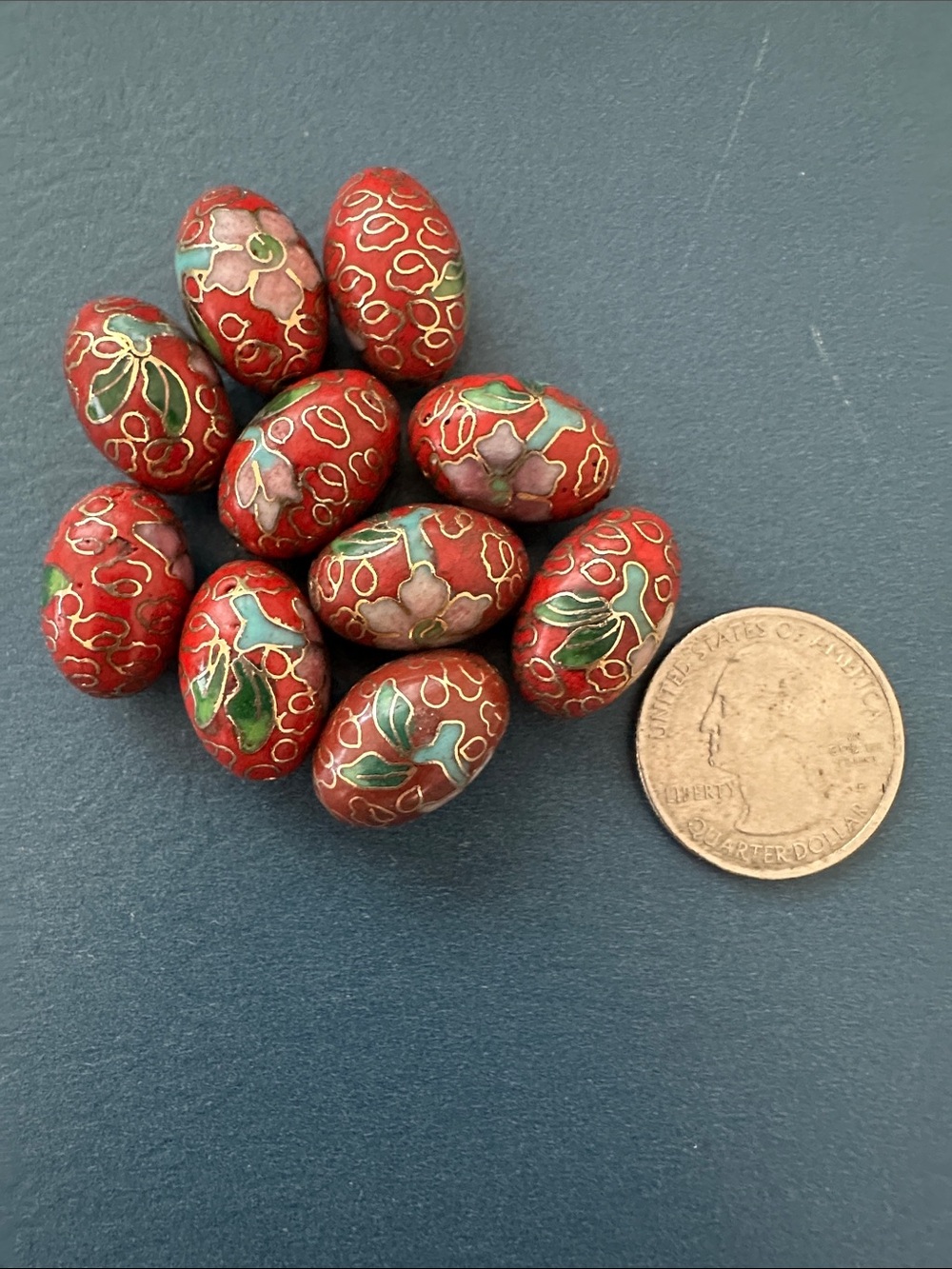 Vintage Oval Red Cloisonné beads bundle